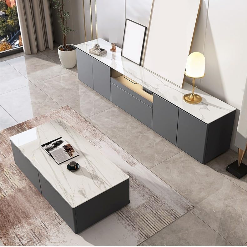 Mueble De TV Mueble de TV con losa de roca, moderno, pequeño, for apartamento, sala de estar, plataforma, ligero, Almacenamiento Simple de lujo Consolas De TV Para Sala De Estar(120x30x42.5cm)