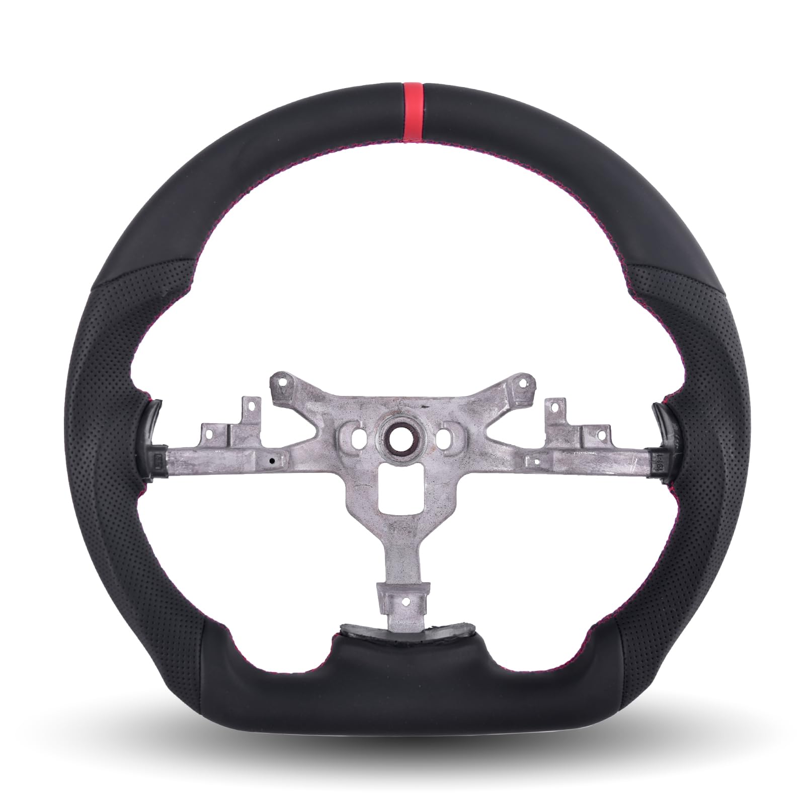 LFEVOCSI Full Leather Steering Wheel for Chevy Corvette C6 2006-2011 ZR1 Z06, Full Nappa Perforated Leather D-shaped Flat-bottom Hand-Stitched