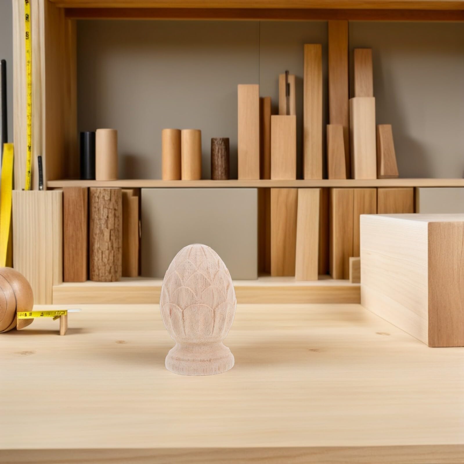 TOYANDONA Remates de Madera sin Terminar para Escaleras Huso de Madera Maciza Tallada en Forma de Piña Accesorios Decorativos Europeos para Columnas 2 Piezas 8X12 CM Bricolaje y Artesanía