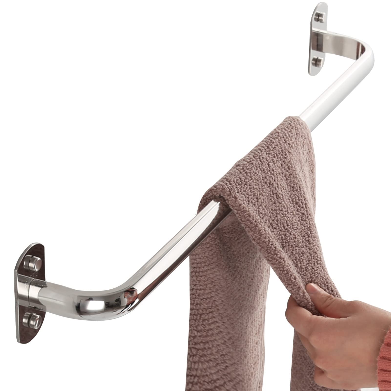 Porte-serviette anti-rouille solide à fixation murale perforée argent brillant LWX
