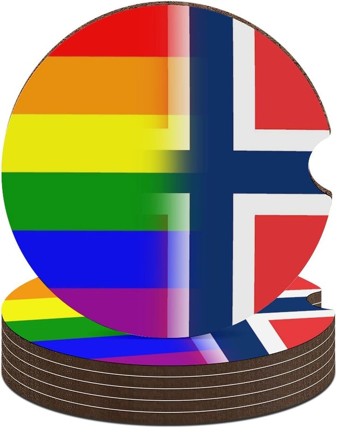 LGBT Gay Norway Flag Cute Car Coasters 2.56 Inch Absorbent Cup Holder for Drinks Auto Interior Accessories