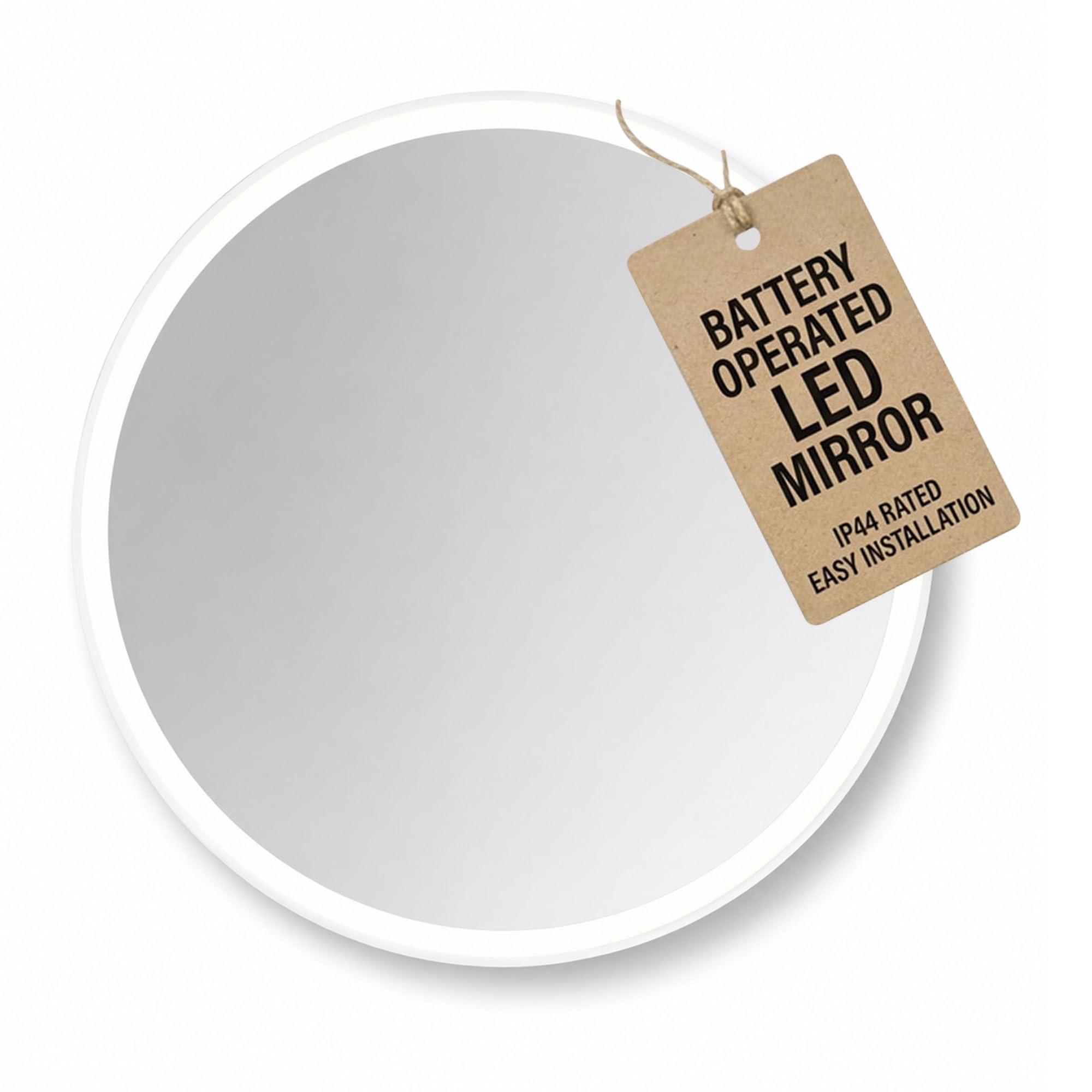 Pebble Grey Bathroom Mirror 600x600mm Frameless Design – Cypress Round Wall Mirror with Lights, Battery Powered, Rocker Switch, Wireless Natural White LED Illuminated Vanity Bathroom Decor