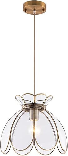 Lámpara colgante ajustable de latón vintage con flores de loto para cocina, isla, comedor, dormitorio, sala de estar, transparente