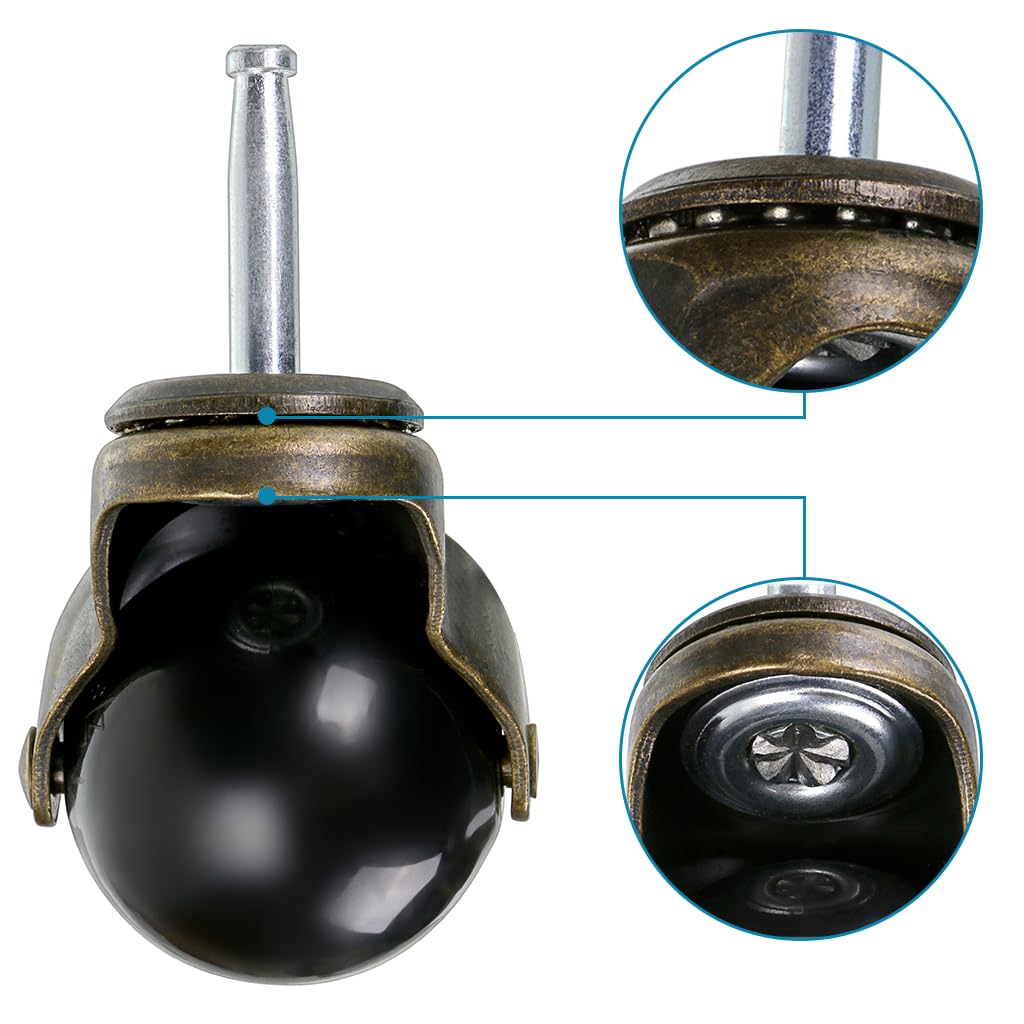 Skelang 4 piezas rueda de bola de bronce, ruedas de muebles de 40 mm, ruedas de bolas redondeadas con freno, reemplazo de muebles, sofás, sillas, capacidad de carga 22.7kg por rueda