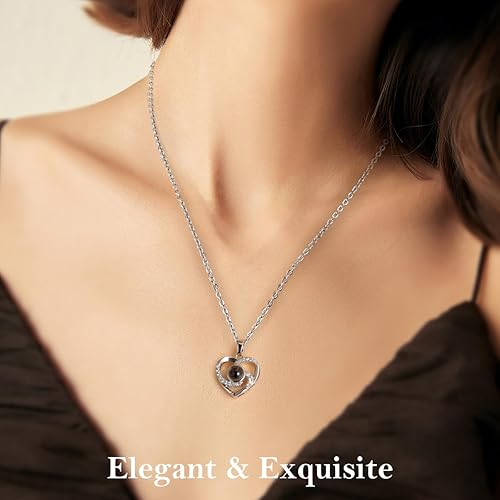 Miniatura 4 de Emibele Collar de rosa real preservada con corazón, flores eternas y collar de corazón de cristal, regalos románticos para mujeres, mamá, esposa,