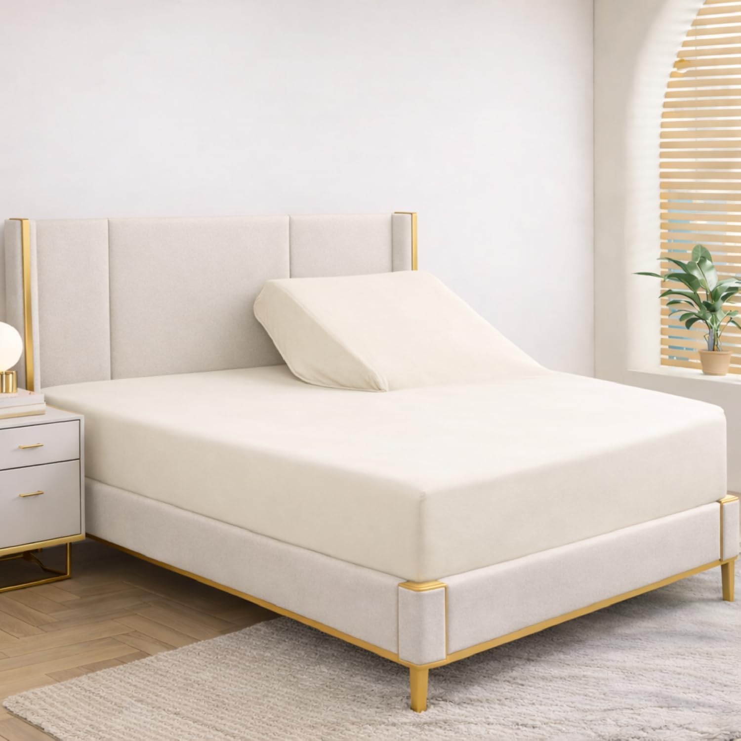 Split Fitted Sheet 600 Thread Count 100% Cotton for Adjustable Beds – 32” Split from Head, Flex Top King Size, Up to 18” Deep Pocket, Half Split Mattress Sheet Only (Ivory)