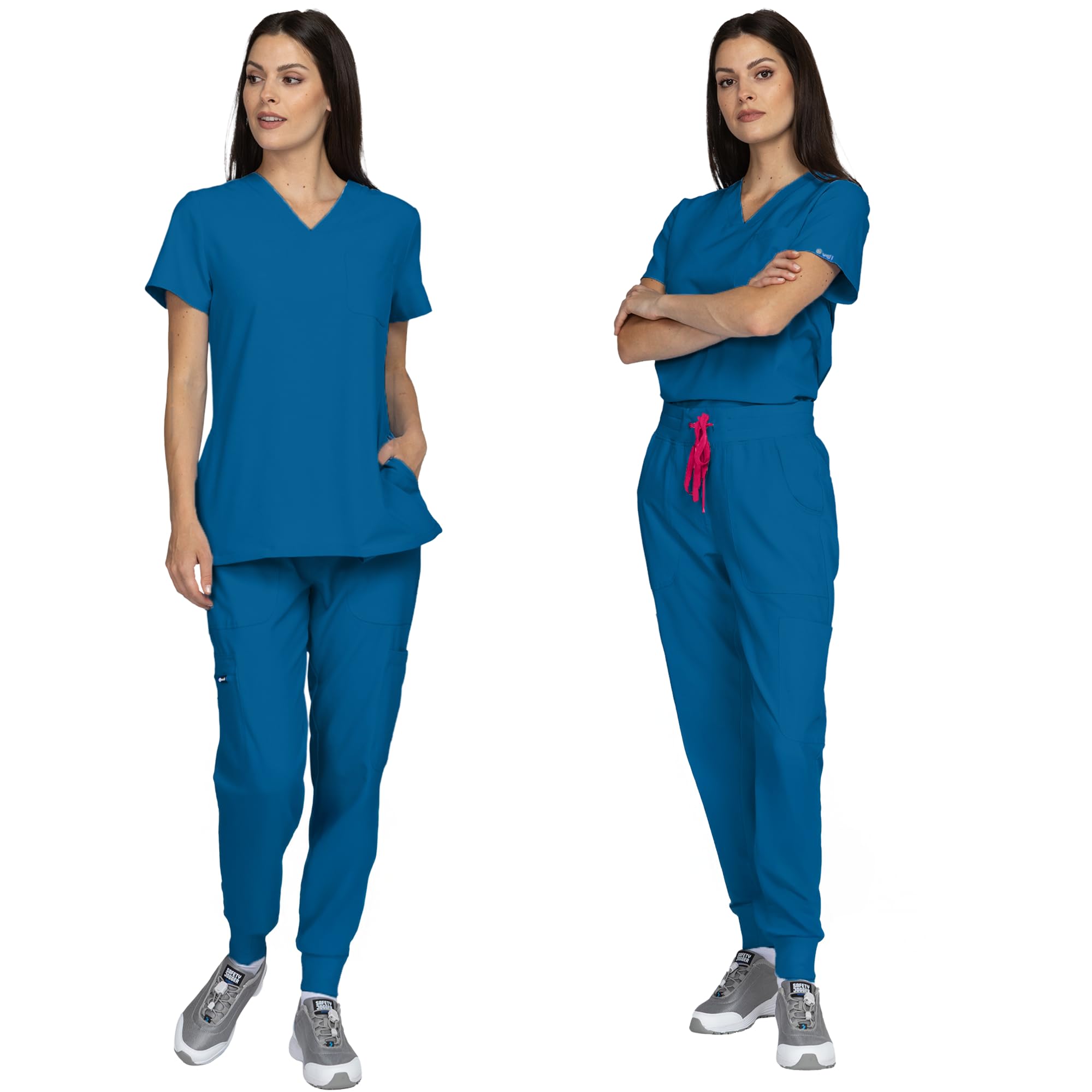 B-well NAOMI Divisa Sanitaria Donna Elastica | Uniforme Sanitaria Donna | Set con Casacca e Pantaloni Stile Jogger| Divise Sanitarie | con Spandex