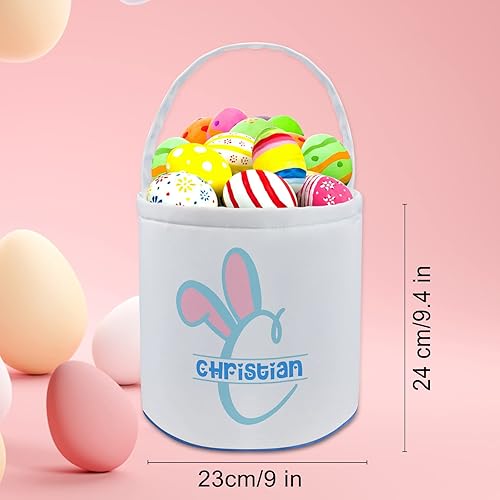 Miniatura 2 de Cesta de Pascua personalizada con nombre personalizado de huevo de caramelo de Pascua bolsas de mano para niñas y niños, decoración de regalo de