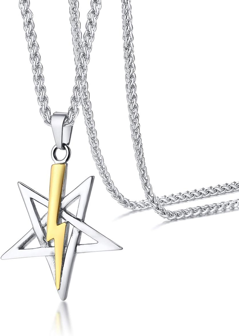 UMtrade Pentagram Lightning Pendant Men Women Stainless Steel Necklace Jewelry UMtrade Pentagram Lightning Pendant Men Women Stainless Steel Necklace Jewelry