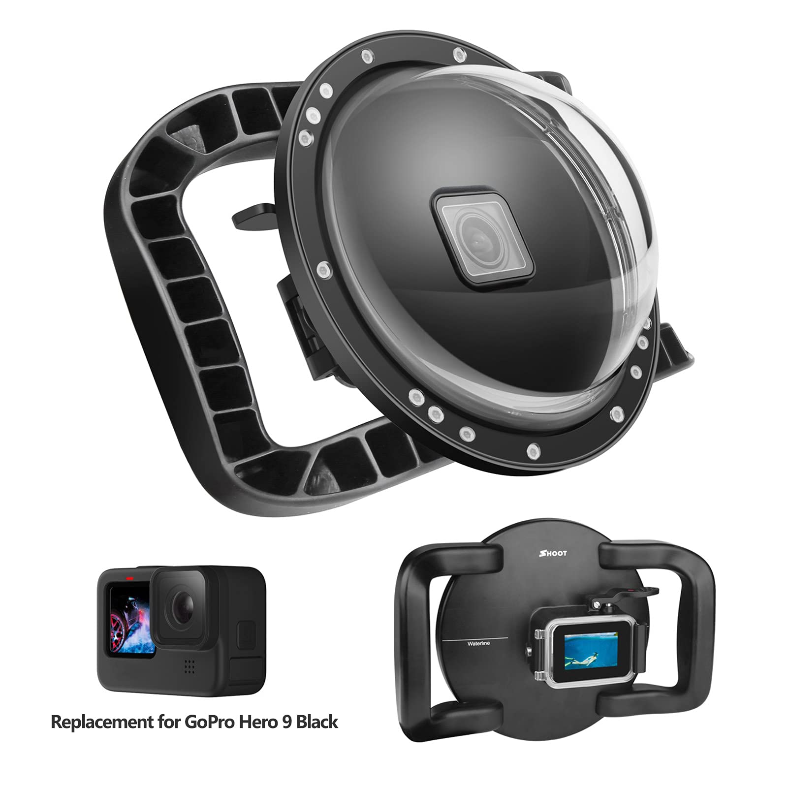 Obiettivo Dome Port per 10 e 9 Nero, Custodia, Accessori per Fotografia Subacquea Grandangolare da 45 m/180°