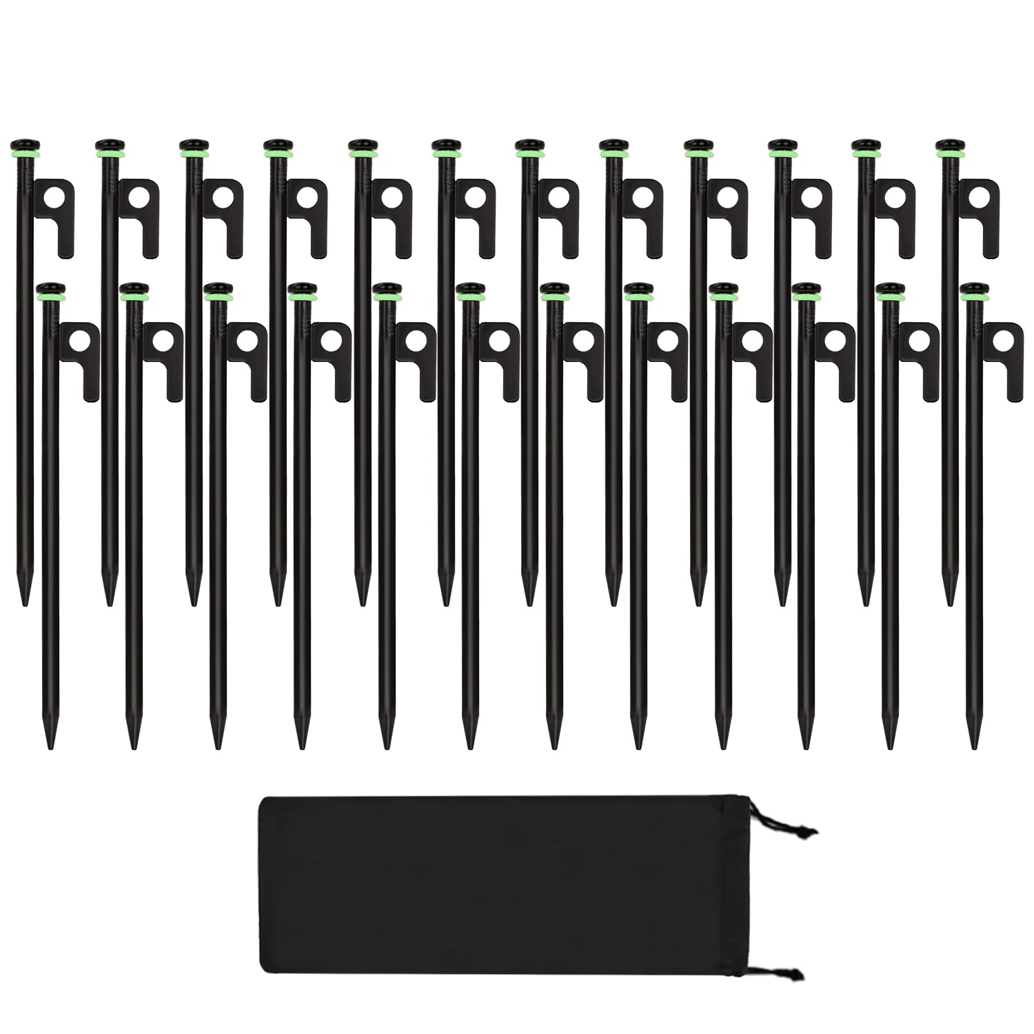 24 picchetti per tenda, resistenti da 30,5 cm, con custodia, diametro 0,9 cm, pali in acciaio forgiato per tenda utilizzati su rocce, prati, campi di neve (24 pali da 30,5 cm)