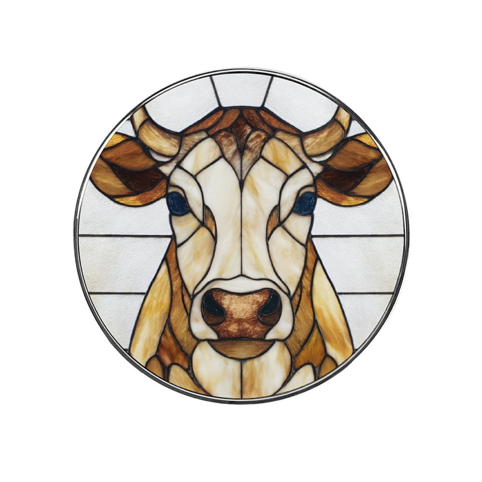 Simple Stained Glass Cattle Fridge Magnets DIY Art Round Magnetic Refrigerator Sticker for Home Kitchen Car Garage Decor