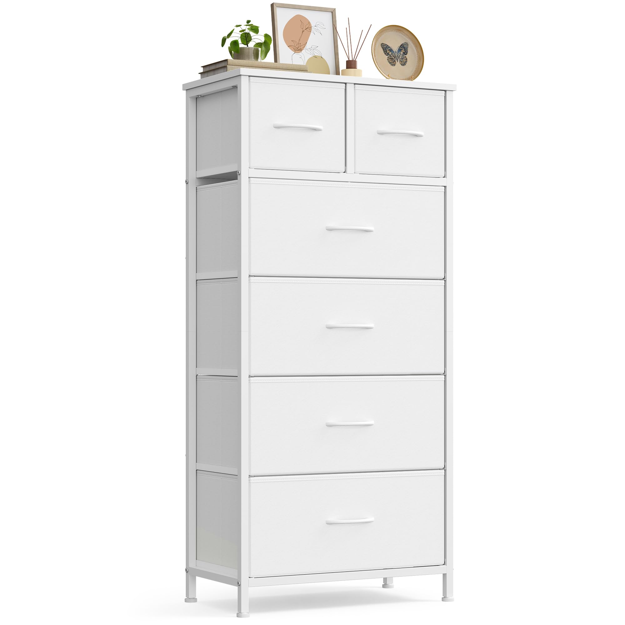 SONGMICS Cassettiera, Mobiletto con 6 Cassetti in Tessuto, Organizer per Armadio, Struttura in Acciaio, 50,6 x 30 x 117,7 cm, per Camera da Letto, Bianco Neve, Collezione BELLAH LGS541W101
