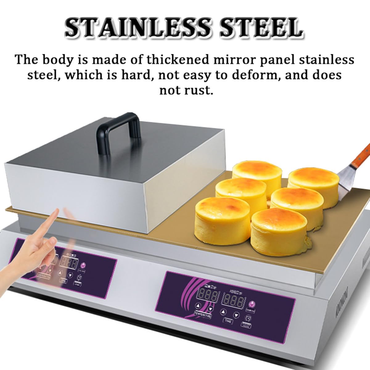 Large Pancake Machine Electric Nonstick Griddle With Adjustable Temperature & Timer, Commercial Double Pancake Baker Maker for Restaurants, Cafes Dessert Shops