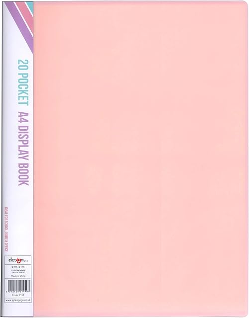 A4 Display Book 20 Pocket Document Presentation Folder Wallet Book Pastel Colours (Pale Pink)