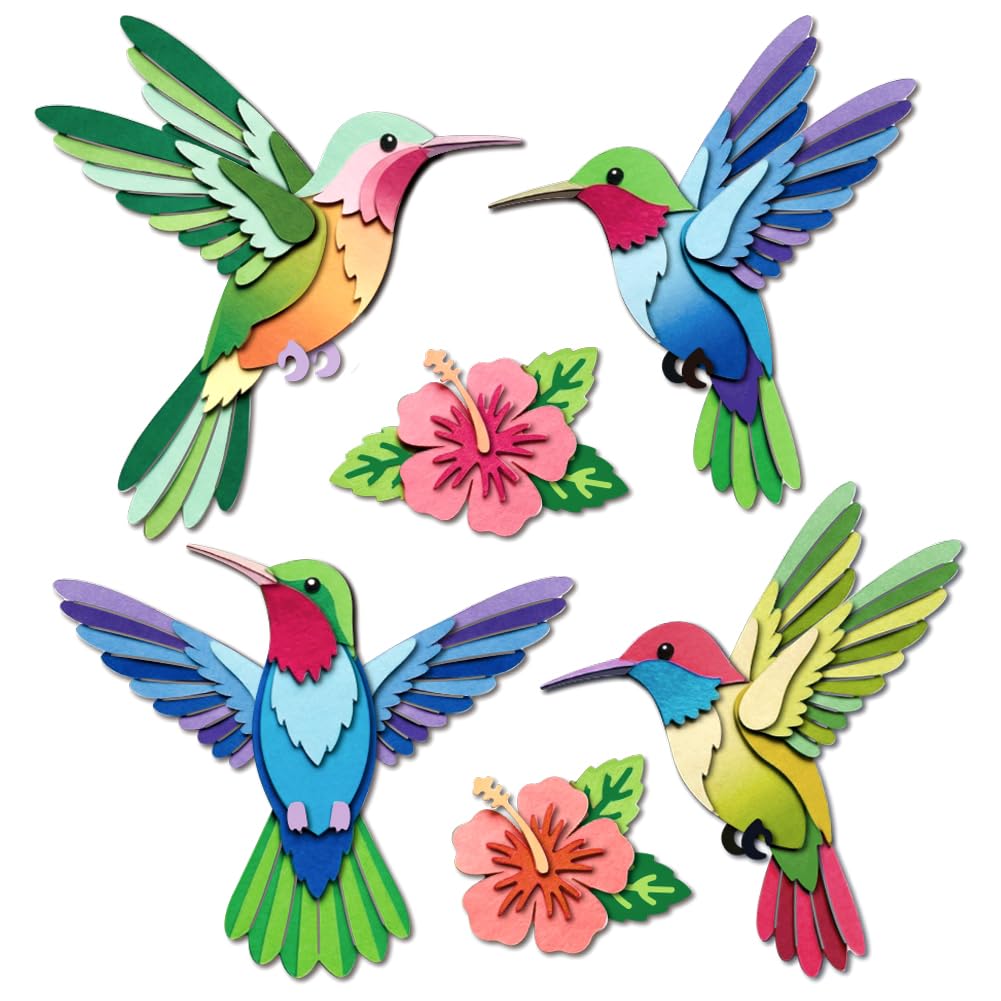 MAYJOYDIY Layered Hummingbirds Metal Die Cuts Hibiscus Flowers Cutting Dies Flying Birds Embossing Template Carbon Steel Cutting Stencils for Card Making Scrapbooking Album Gift Decoration