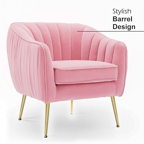 Miniatura 19 de Silla decorativa de terciopelo, Silla moderna con brazos de barril, Silla de sala de estar, acabado dorado, verde Navidad Navidad verde,Rosa