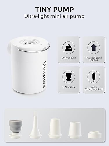 Miniatura 2 de Qunature - Mini bomba eléctrica portátil para inflables con batería de 1500 mAh, luz de campamento, recargable, USB, desinflado para colchón de cama