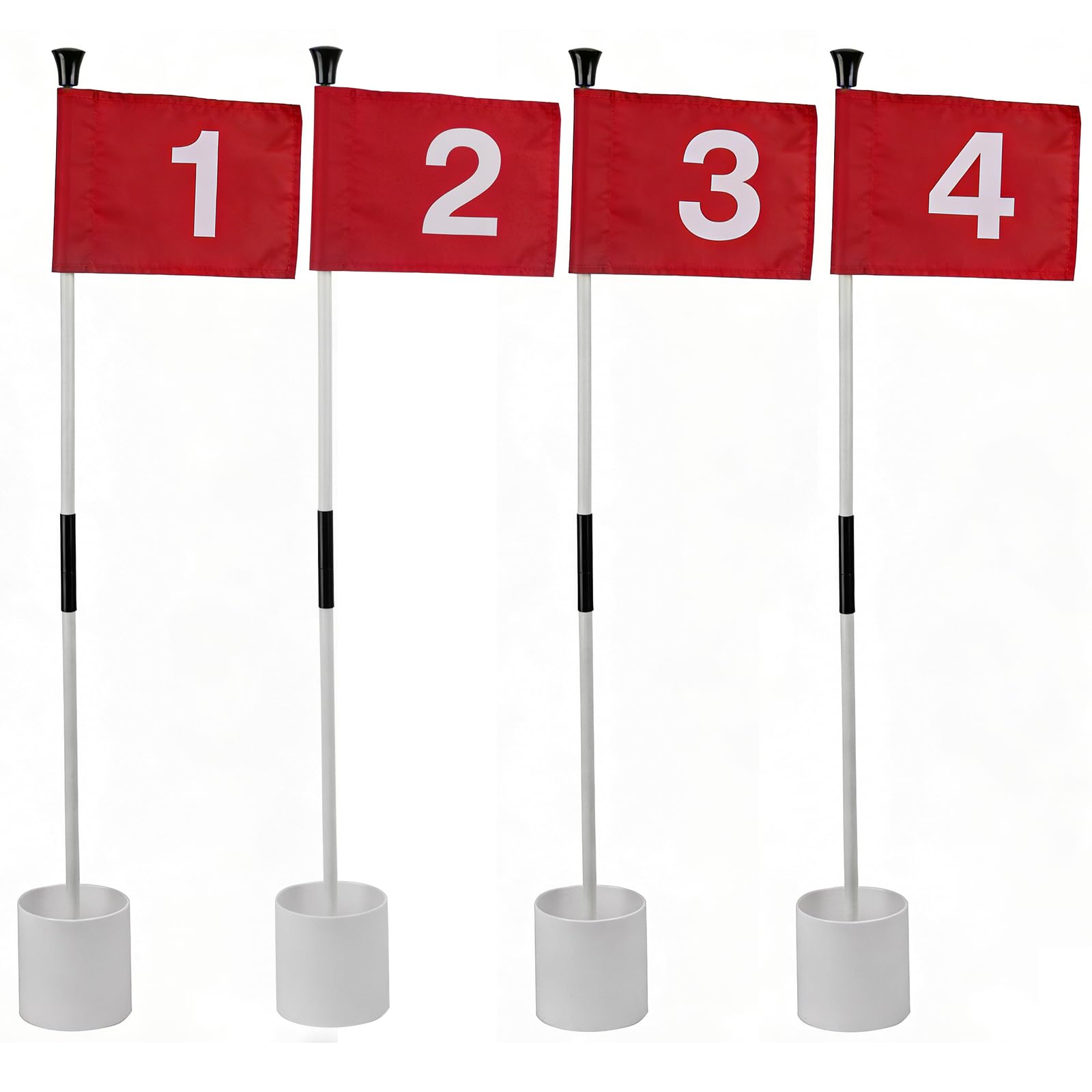 Putting Green Flags 4-Piece Set, Double-Sided Numbered Golf Flags (1–4), Detachable Flagstick with Hole Cup, 83 cm Height, 10.7 cm Cup Diameter, Nylon Flags, Red, Golf Practice Accessory