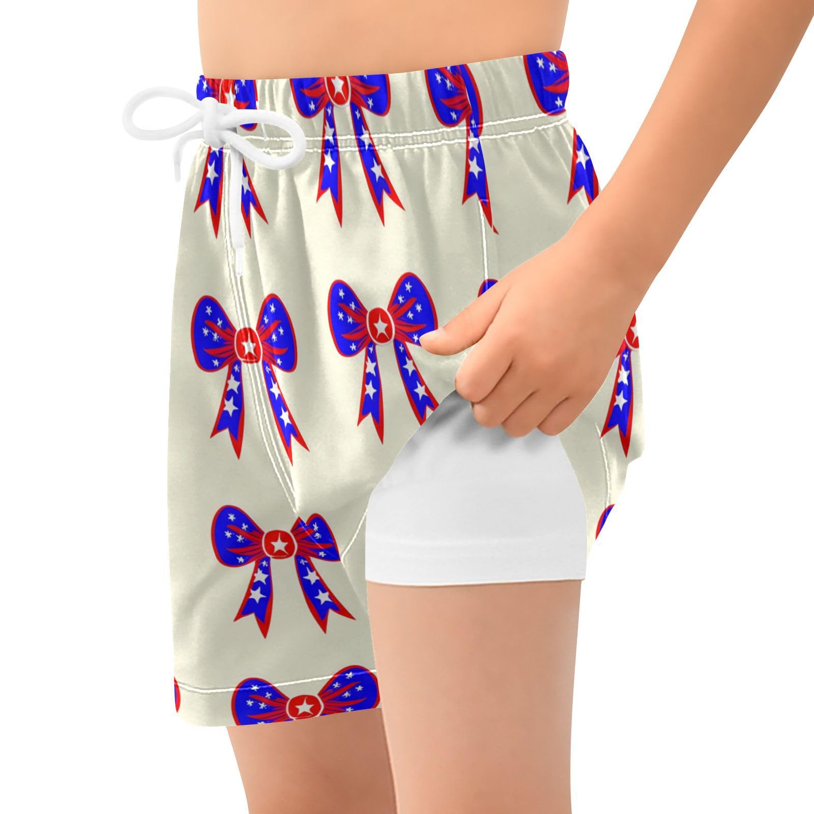 YANENDIE Boy Swim Trunks with Compression Liner Independence Day Bows Boys Swim Shorts Quick Dry Beach Shorts