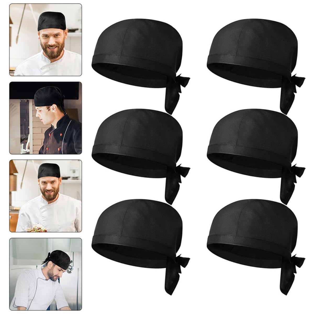 Gorro de Chef de Cocina Negro 8 Piezas de Algodón Estilo Japonés Unisex | Cocina y Comedor, Diseño Creativo y Simple, Ajuste al Cuero Cabelludo, Uniforme de Restaurante