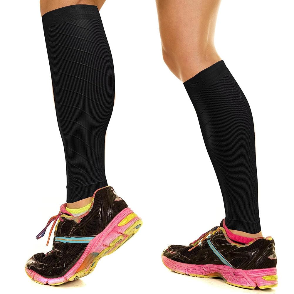 1 Pair Calf Compression Sleeves for Men and Women,Breathable Leg Compression Sleeve Calf Support Sleeves Calf Brace Footless Compression Socks for Running,Cycling,Nurses,Fitness-Black
