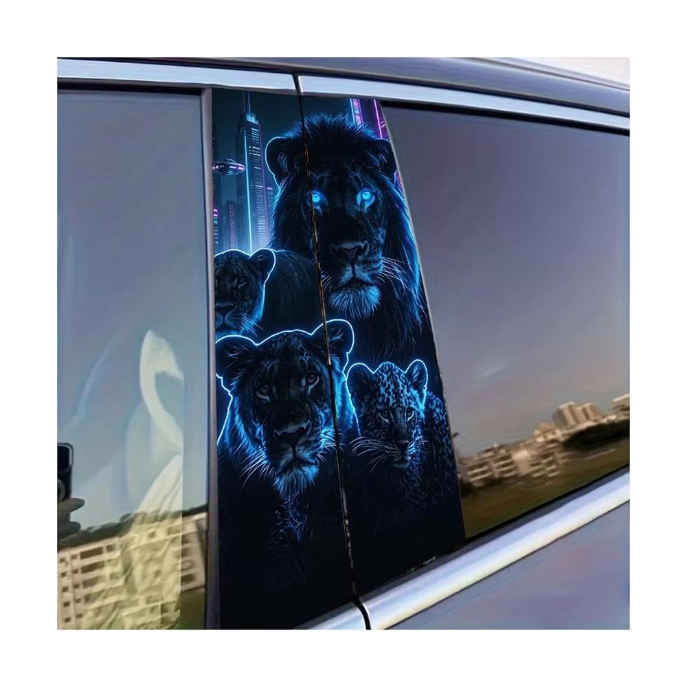 Dabhuoc One Color Car Parts 2 Pcs Car Window Pillar Stickers Neon Lion & Leopard Group Glossy Protective Polyethylene Film