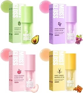 4Pcs Hydrating Lip Oil Set,Clear Lip Gloss,Long Lasting Nourishing Revit...
