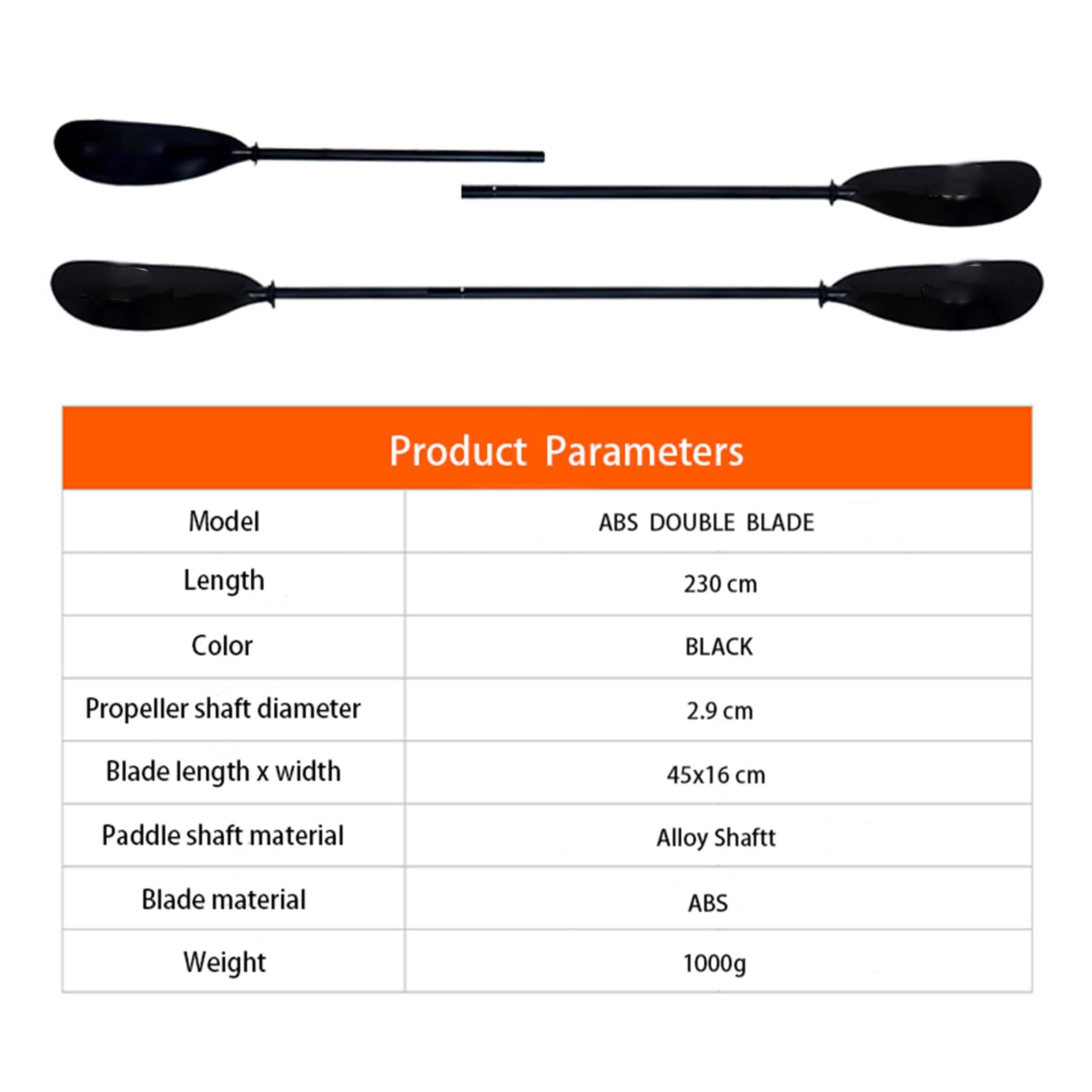 Remo de aluminio para kayak, 230 cm, 1143 g, color negro, con botón de resorte de acero inoxidable, ligero y duradero