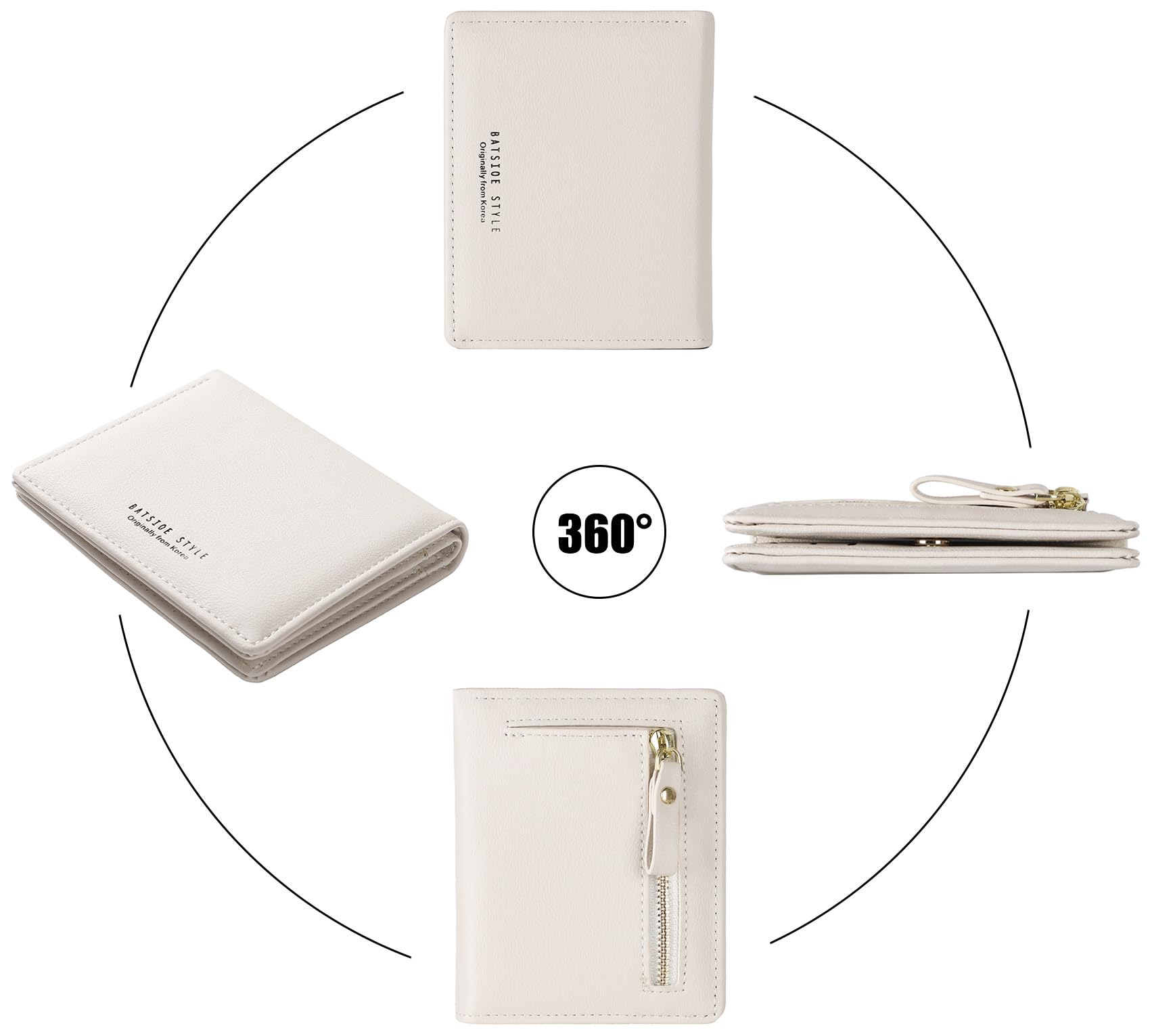 RRANCharltu Portafoglio Donna Piccolo in Pelle Portamonete Piccoli con Cerniera e chiusura a Scatto Scomparti per Carte Multipli(Bianco)