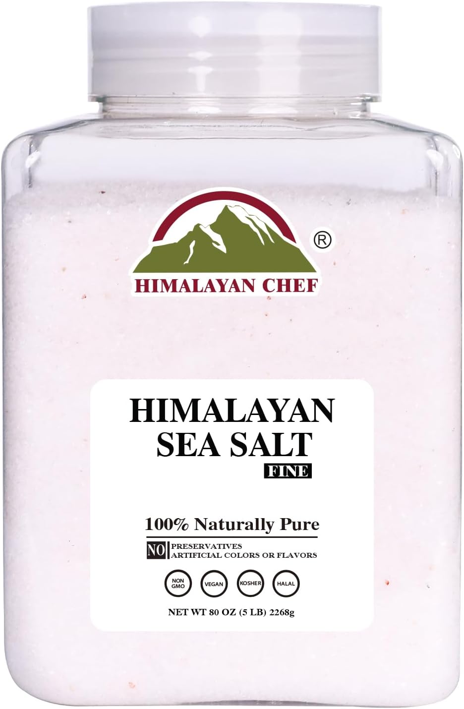 Himalayan Chef Sea Salt Fine Grain Himalayan Salt, 5 lbs Bulk Bag - 100% Natural, Unrefined, Kosher, Rich in 84 Organic Minerals for Cooking, Seasoning