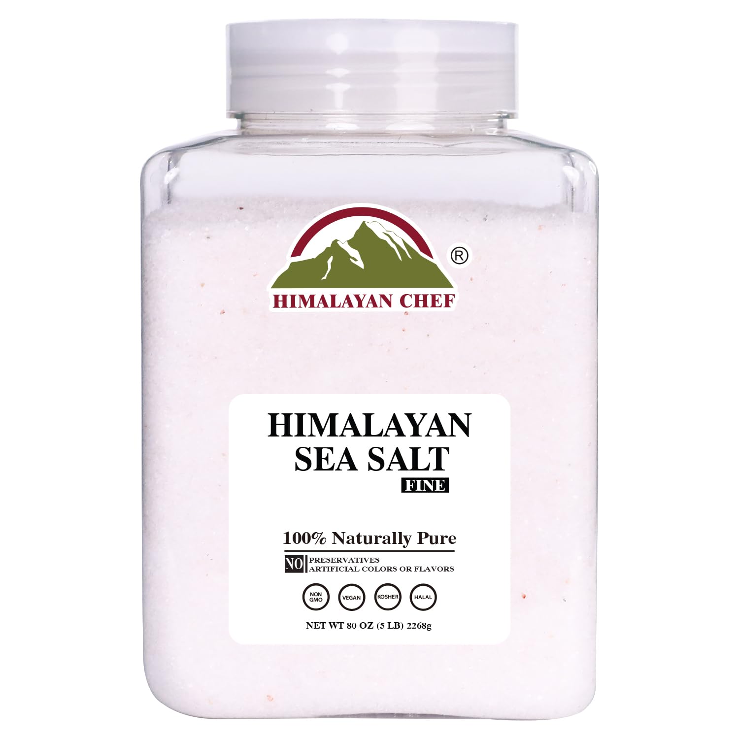 Himalayan Chef Sea Salt Fine Grain Himalayan Salt, 5 lbs Bulk Bag - 100% Natural, Unrefined, Kosher, Rich in 84 Organic Minerals for Cooking, Seasoning