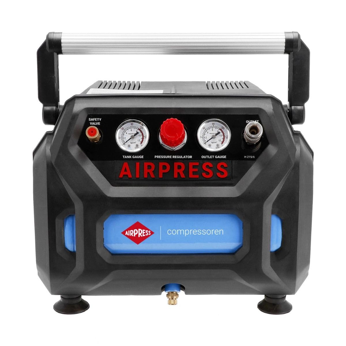 AIRPRESS - Compresor de Aire Sin Aceite H 215-6 8 bar 1,5 CV 92 litros/minutos 6 Litros.