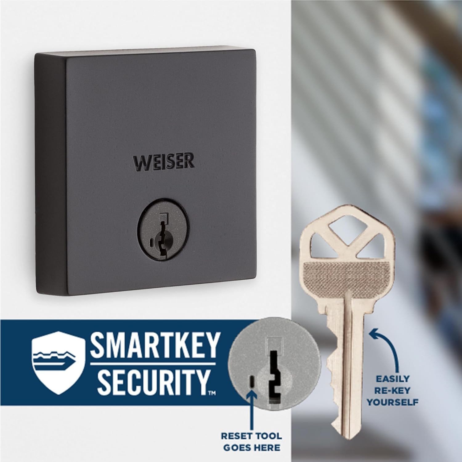 Weiser Downtown Matte Black Square Deadbolt Lock, ANSI/BHMA