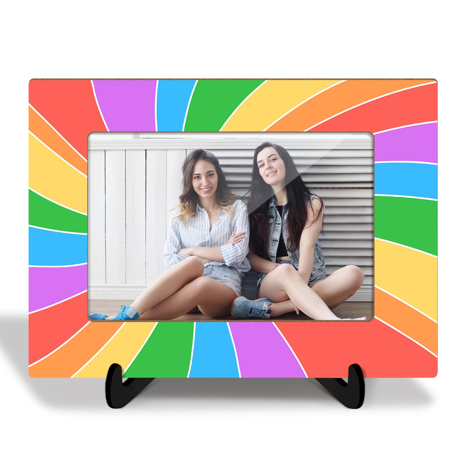 Rainbow Wooden Picture Frame with Stand Birthday Gift for Boys Girls Women Men Daughter Son Shelf Home Desk