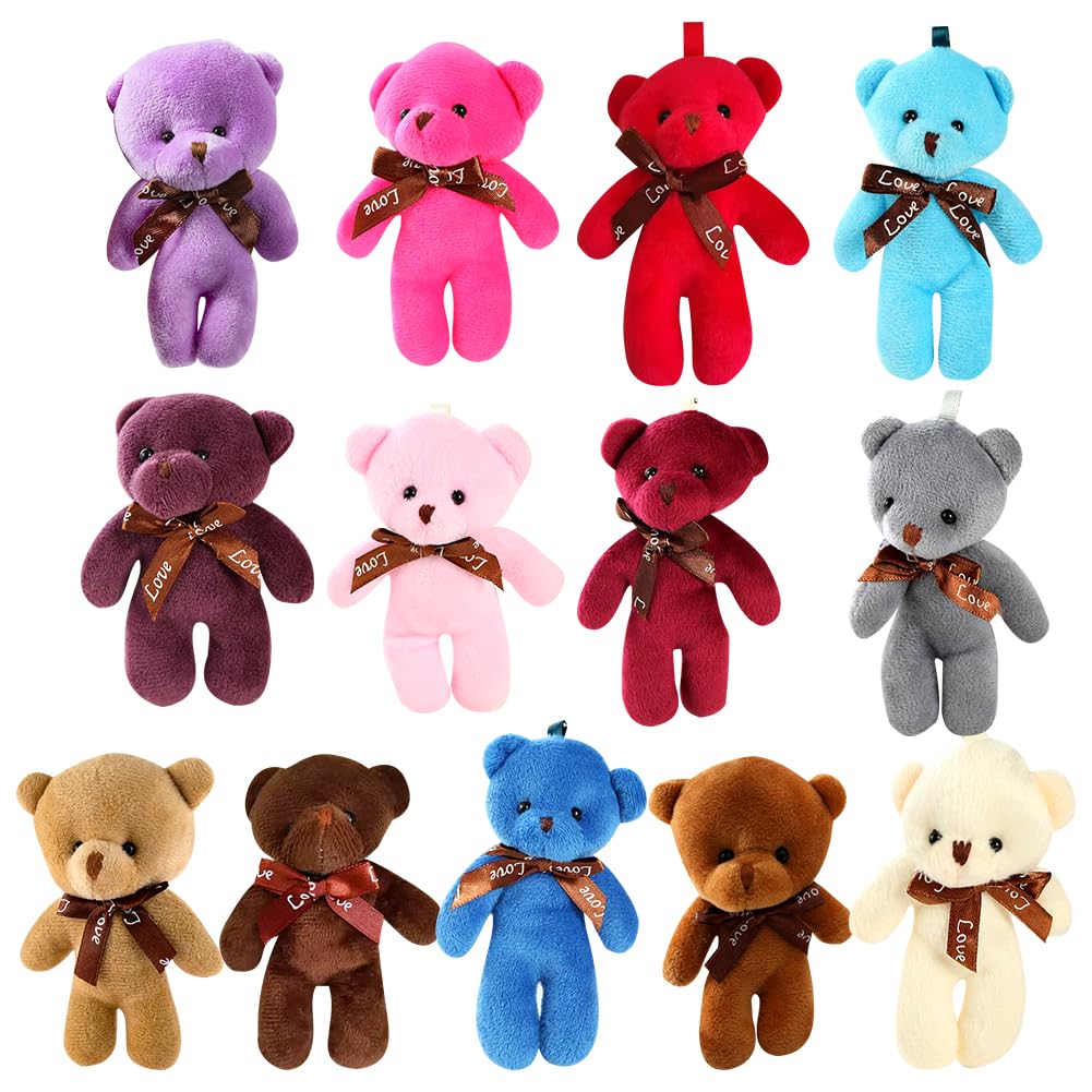 13Pcs Stuffed Keyring Charm, Bear Keychain, Kawaii Bear Pendant Stuffed Animal Key Ring, Bear Plush Keychain, Cute Keychain Plush Decoration Keyrings for Bag, Purse Wallet Birthday Party Favors Gift