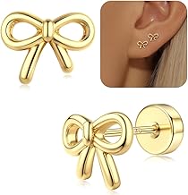 Adramata Earrings 925 Silver for Women Girls Hypoallergenic Stud Earrings Dainty Starfish Bow Cross Earrings Studs for Women Helix Cartilage Piercing Silver/Gold Stud Earrings