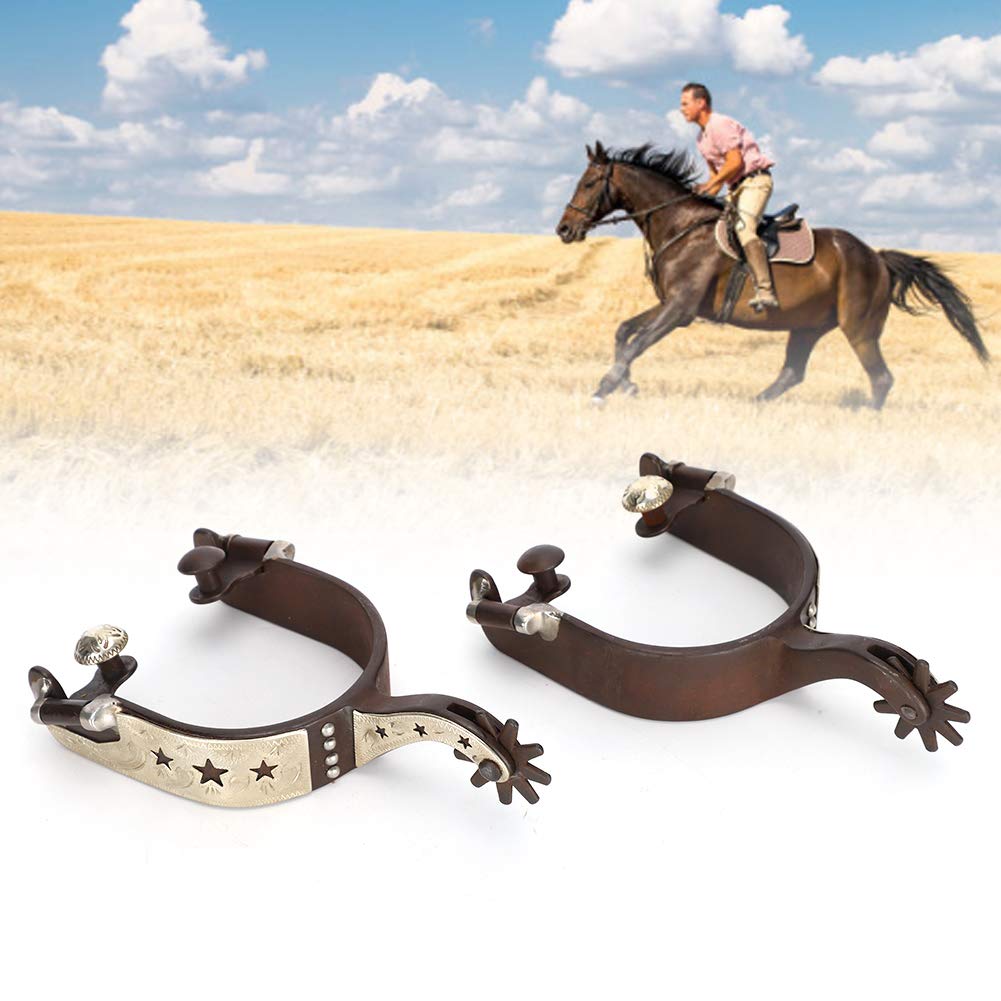 Gavigain Western Spurs, Low Carbon Steel, Silver Accents, Rotating Gears, Protective Hook, Lightweight and Sturdy, for Equestrian Riders and Competitions