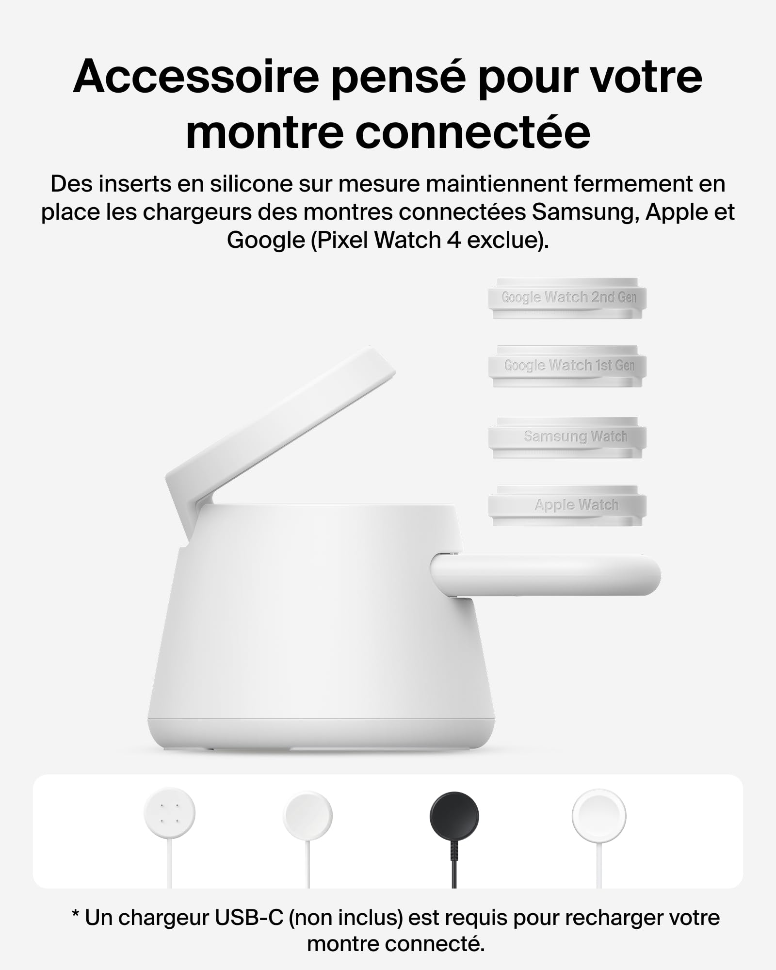 Belkin UltraCharge Station sans Fil 3-en-1 avec Qi2, 25 W - Blanc | Chargeur Magnétique Qi2.2, USB-C, Chargeur Sans Fil Pour iPhone, Galaxy, Écouteurs, Montre Connectée, Adaptateur Secteur 45 W