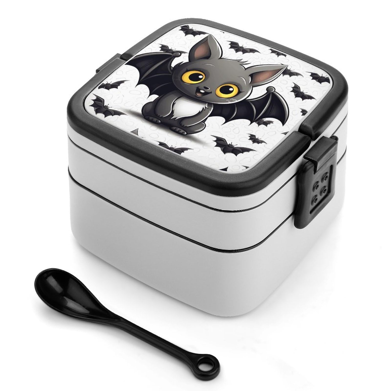VstaDank Cute Bat Bento Box Portable Adult Lunch Box with 2 Layer&Spoon Reusable Insulated Lunchbox Large Food Containers Leak Proof Lunch Containers for Work Camping Meal Prep