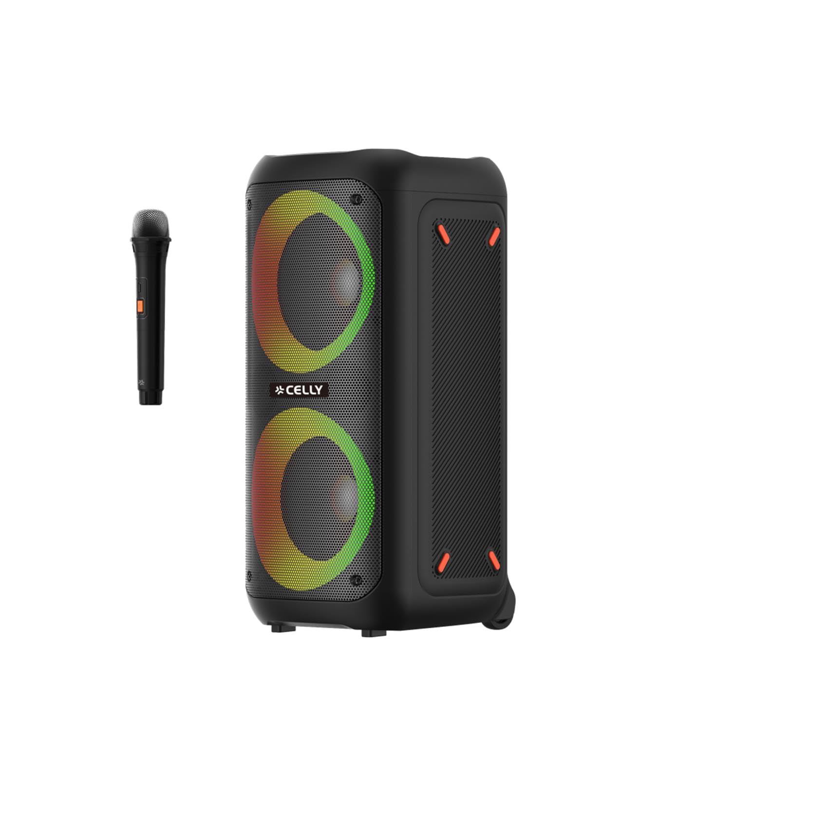 Celly, Cassa Bluetooth Portatile con Microfono Wireless e Effetti Luminosi, Tecnologia True Wireless Stereo per Feste ed Eventi, Facile da Trasportare, Potenza di 40W
