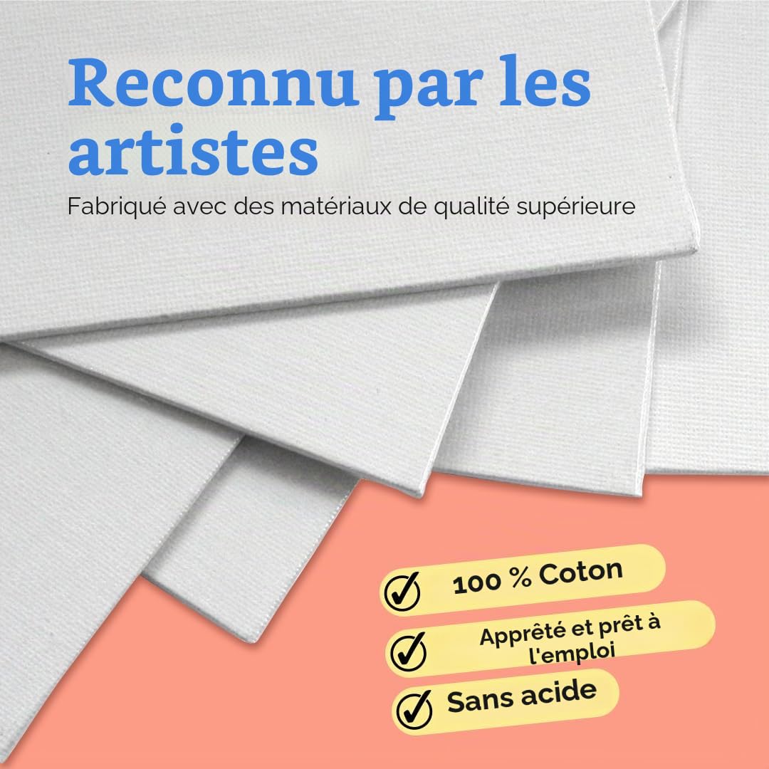 Chalkola Toile Peinture Lot de 20 Toiles à Peindre Formats Assortis 5x7 8x10 9x12 11x14 pouces Coton 100% Carton Entoilé pour Peinture Acrylique Huile Tableau à Peindre Enfants Adultes