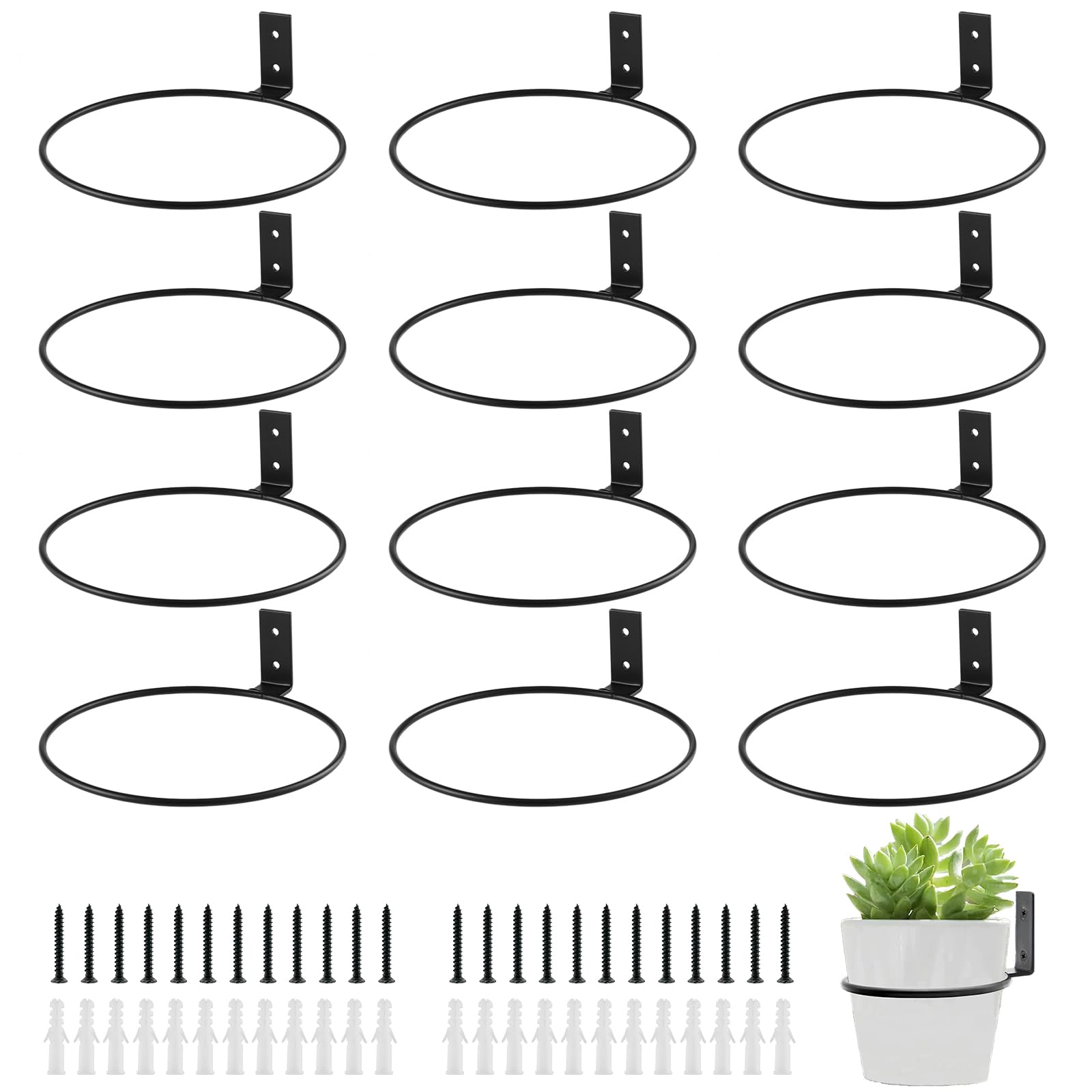 Blumentopfhalter, 20,3 cm, Wandhalterung, Metall, Pflanzenaufhänger, für Innen- und Außenbereich, für Terrasse, Garten, Haus, Mattschwarz, 12 Stück