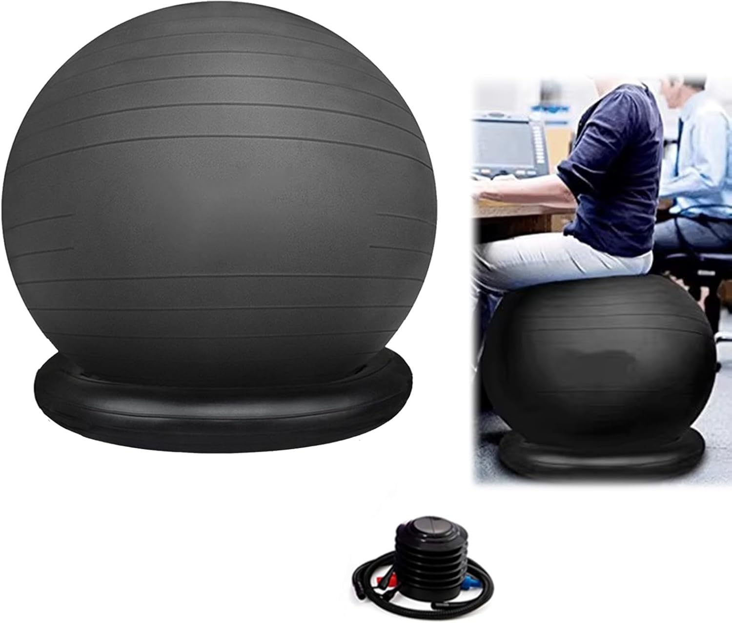 Office Balance Ball Chair with Base & Pump, Exercise Ball Ergonomic Yoga Ball Seat, Anti-Burst Stability Sitting Chair for Posture Training