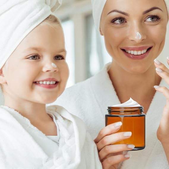 4oz Glass Amber Cosmetic Jars with Black Lids, 12 Pack Empty Small Glass Jars with Inner Liners, Round Sample Container for Cream, Lotion, Ointments
