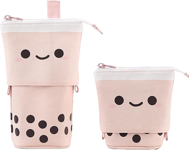 Wellehomi Cute Pencil CaseStanding Pen Holder Telescopic Small Pencil case Slim Special Preppy Pencil Pouch Pop Up Cosmetic Makeup Bag for Girls Student Teen Women Office Middle School (Pink)