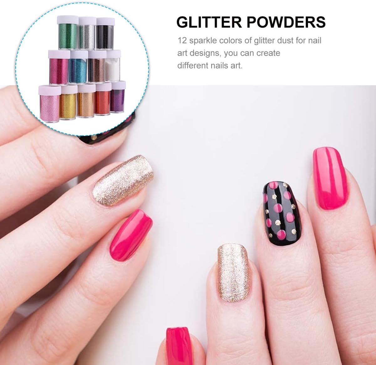 Mipcase 12-Color Assorted Nail Glitter Powders and Sequins Set for Nail Art, Multi-Color Holographic Pigment Dusts, Craft Supplies for Manicure and DIY Decorations Random Color