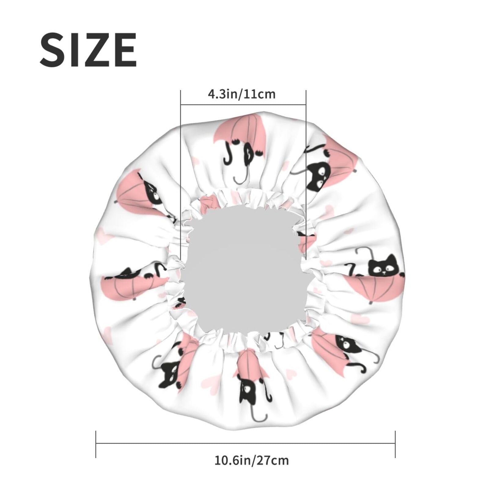 Hair Cap for Shower - Umbrella cat Double Layer Shower Cap Reusable Waterproof, Large Shower Cap for Women, Hair Cap for Shower with Peva Lining and Elastic Rope