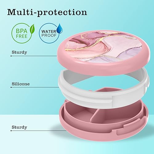 Miniatura 4 de Serfeymi Pastillero pequeño Pastillero portátil de 3 compartimentos para bolsillo del bolso, mini pastillero compacto de viaje adecuado