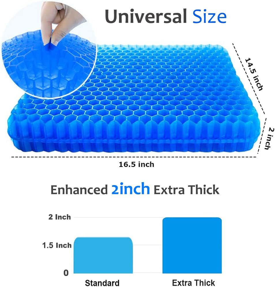 Gel Seat Cushion for Long Sitting, Extra Thick Gel Cushion for Wheelchair Soft Chair Pads for Office Home Chairs Car Seats Long Trips - Back Sciatica Hip Tailbone Pain Relief Cushion (Blue)